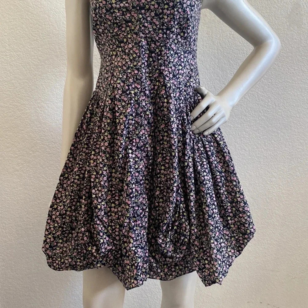 Anthropologie Maeve Alyssum Black Sleeveless Floral Snap Front Dress | Size 0 - Picture 10 of 11